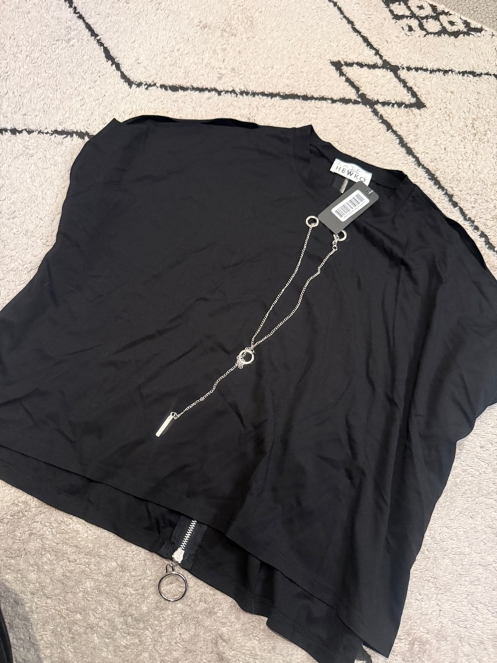 kate hewko new Black Short Sleeve Top with Zip Detail osfm